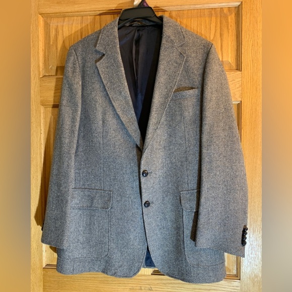 Vintage Imperial Pure Wool Grey Herringbone Tweed Sport Coat Blazer Size 42L USA - Picture 1 of 10
